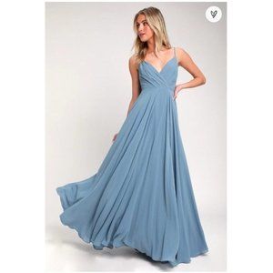 Lulu gown bridesmaid dance formal slate blue wedding pleated v neck